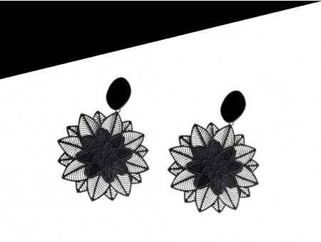 Cercei clips negri cu floare dantelata